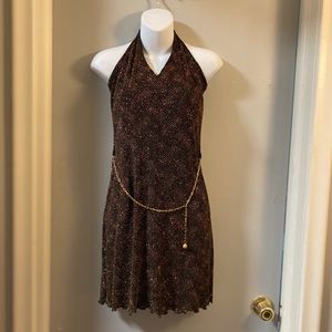 Party Express brwn/gld beaded mini dress w chain